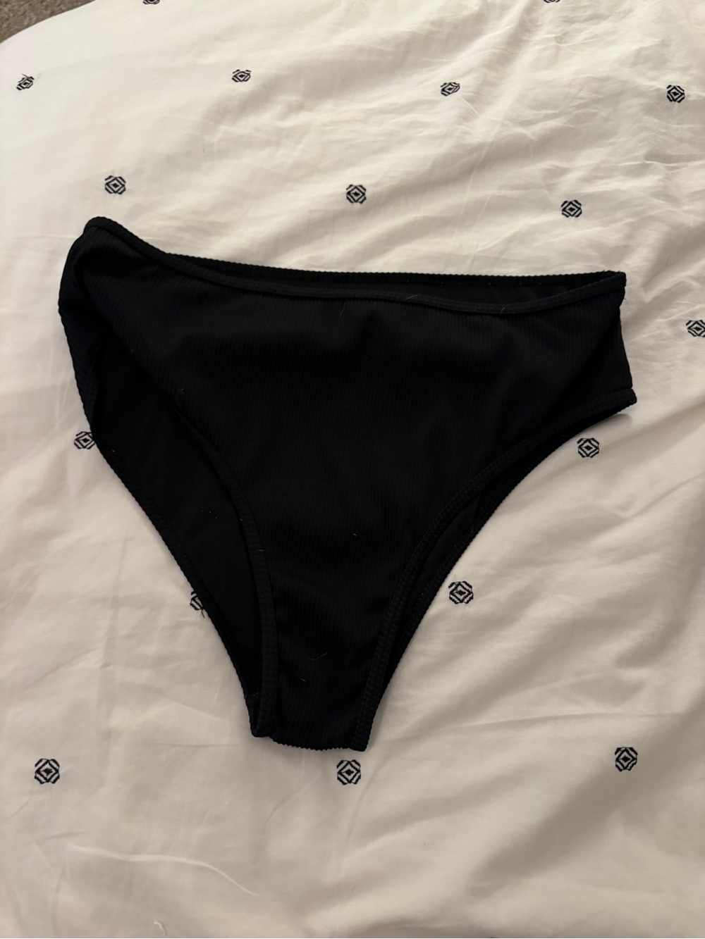 SHEIN Black Ribbed High-Cut Bikini Bottom